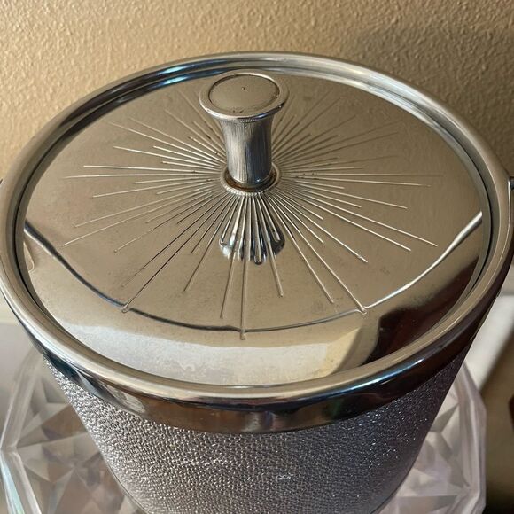 Vintage MCM Starburst Silver Metal Atomic Ice Bucket - Picture 1 of 16
